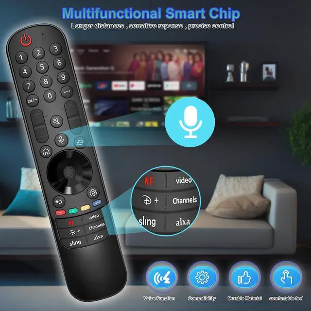 Alt view image 7 of 7 - Replacement Remote for LG TVs: for All OLED, QNED, Nano, UHD 4K/8K webOS Smart TVs & for Magic Remote Series MR21/22/23/24GA/GN/GC Featuring Voice Control, Pointer, and Streaming Hot Keys