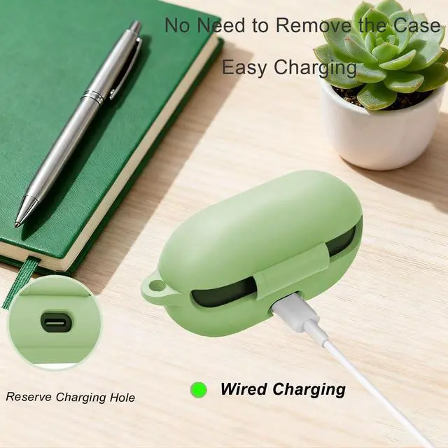 Alt view image 6 of 7 - for Beats Solo Buds Case Cover, Soft Silicone Skin Cover Shockproof Protective Case with Cute Cherry Daisy Flower Charm Keychain Accessories for New Beats Solo Charging Case Cactus Green