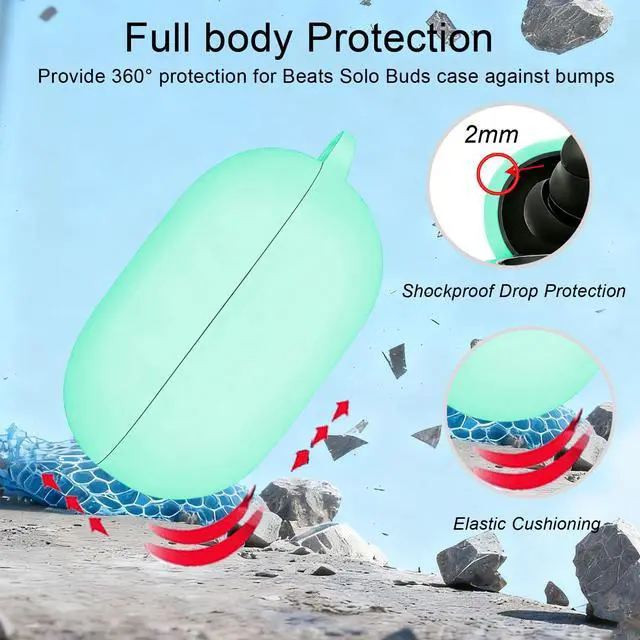 Alt view image 3 of 7 - Case Cover for Beats Solo Buds with Cute Cherry Daisy Flower Charm Keychain, Soft Silicone Skin Shockproof Protective Accessories for New Beats Solo Charging Case Mint Green