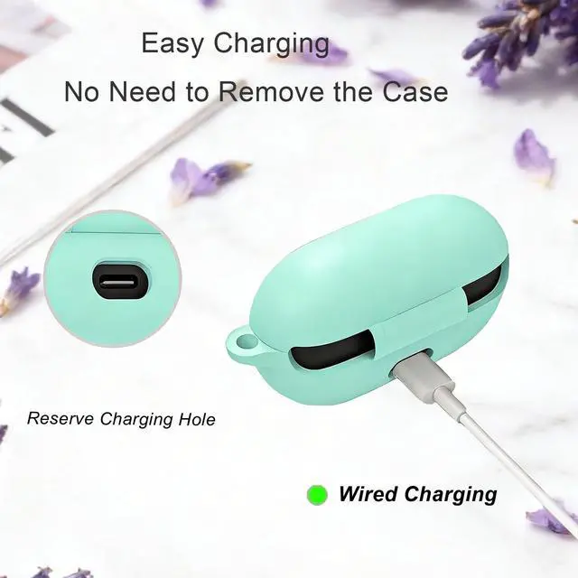 Alt view image 6 of 7 - Case Cover for Beats Solo Buds with Cute Cherry Daisy Flower Charm Keychain, Soft Silicone Skin Shockproof Protective Accessories for New Beats Solo Charging Case Mint Green