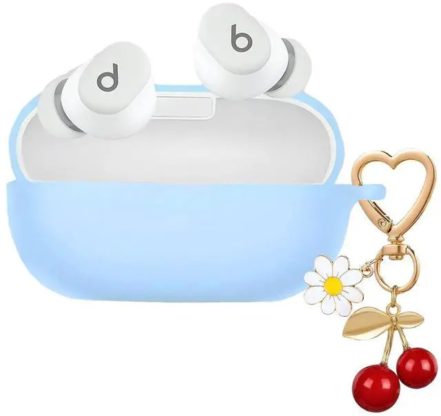 Main image of Case Cover for Beats Solo Buds with Cute Cherry Daisy Flower Charm Keychain, Soft Silicone Skin Shockproof Protective Accessories for New Beats Solo Charging Case Sky Blue