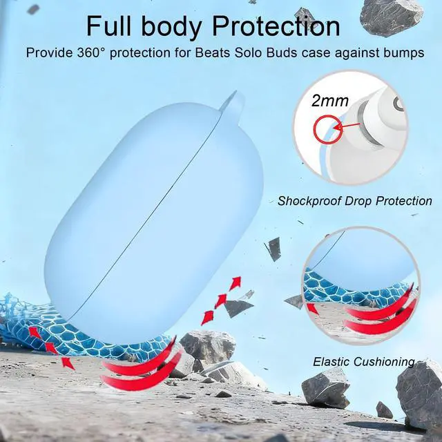 Alt view image 3 of 7 - Case Cover for Beats Solo Buds with Cute Cherry Daisy Flower Charm Keychain, Soft Silicone Skin Shockproof Protective Accessories for New Beats Solo Charging Case Sky Blue