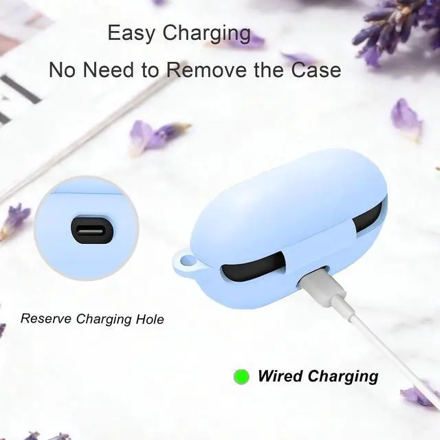 Alt view image 6 of 7 - Case Cover for Beats Solo Buds with Cute Cherry Daisy Flower Charm Keychain, Soft Silicone Skin Shockproof Protective Accessories for New Beats Solo Charging Case Sky Blue