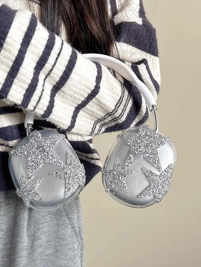 Alt view image 2 of 7 - Bling Star for AirPods Max Cover - 3 in 1 Rhinestones Glittering Clear Sparkling Headphones Case for AirPods Max Ear Cups Cover Accessories with Sweat-Proof Ear Pad/Headband for Women Gril - Stars