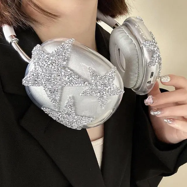 Alt view image 3 of 7 - Bling Star for AirPods Max Cover - 3 in 1 Rhinestones Glittering Clear Sparkling Headphones Case for AirPods Max Ear Cups Cover Accessories with Sweat-Proof Ear Pad/Headband for Women Gril - Stars