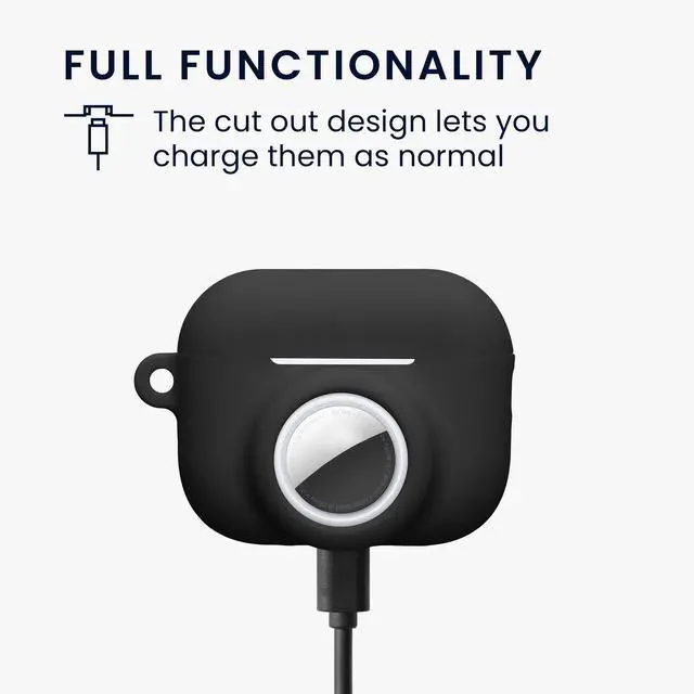 Alt view image 4 of 7 - Cover for Apple Airpods Pro 3 Case - Silicone Cover for Earbuds Charging Case with Carabiner Clip - Compatible with Airtag - Black