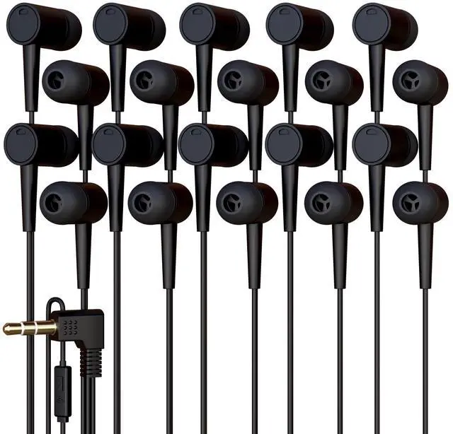 Main image of 10 Pack Bulk Wired Earbuds with Microphone, In Ear Headphones 3.5mm Jack, 4ft Tangle Free Cable, Comfortable Fit, Affordable and Cost Effective, Ideal for School Classroom Testing Students, Black