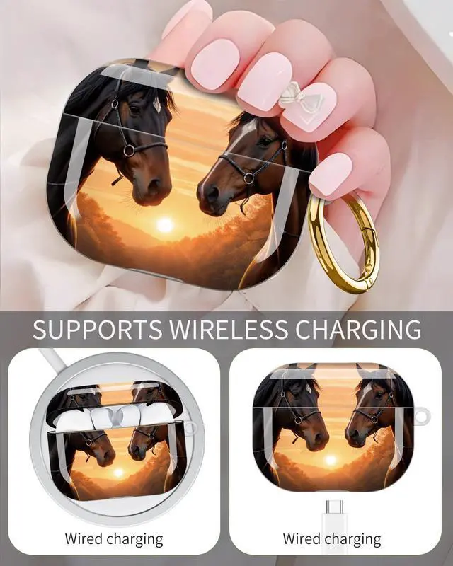 Alt view image 3 of 6 - Compatible with Airpod Pro 3rd Gen Case 2025,Anti-Drop Cover with Keychain,Artistic Multi-Pattern Protective Shell for Daily Commute,Workout&Gifting(Horse Sunset River Reflections Nature Art)
