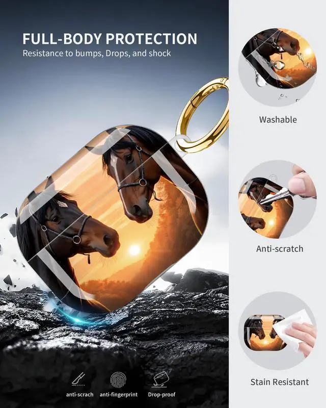 Alt view image 5 of 6 - Compatible with Airpod Pro 3rd Gen Case 2025,Anti-Drop Cover with Keychain,Artistic Multi-Pattern Protective Shell for Daily Commute,Workout&Gifting(Horse Sunset River Reflections Nature Art)