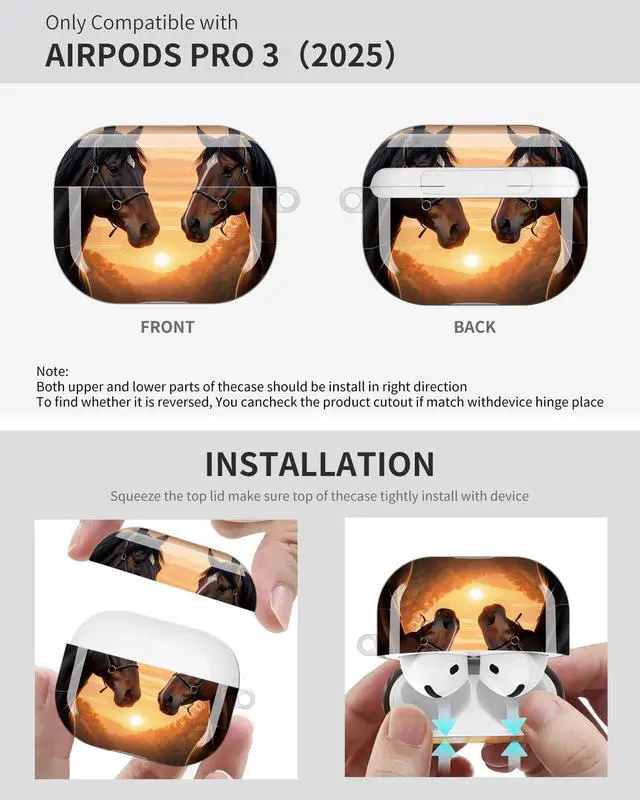 Alt view image 6 of 6 - Compatible with Airpod Pro 3rd Gen Case 2025,Anti-Drop Cover with Keychain,Artistic Multi-Pattern Protective Shell for Daily Commute,Workout&Gifting(Horse Sunset River Reflections Nature Art)