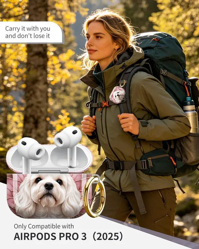 Alt view image 2 of 6 - Compatible with Airpod Pro 3rd Gen Case 2025,Anti-Drop Cover with Keychain,Artistic Multi-Pattern Protective Shell for Daily Commute,Workout&Gifting(Stained Glass Dog Portrait Artwork)