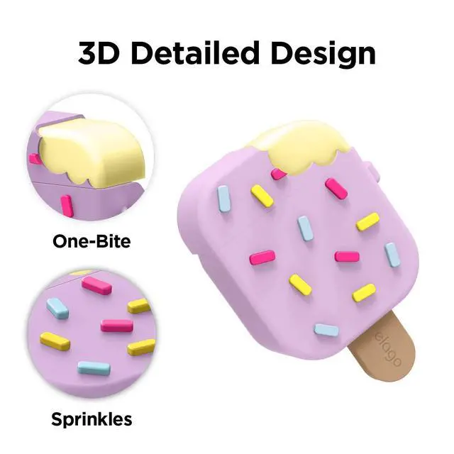Alt view image 6 of 7 - Ice Cream AirPods Case with Keychain for AirPods 2 & 1 | Shockproof Protective Skin, Cute Accessories for Girls, Kids, Boys (Blueberry)