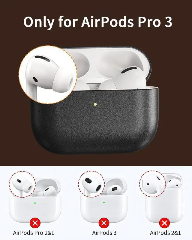 Alt view image 2 of 7 - Leather Design for AirPods Pro 3 Case, Compatible with AirPods Pro 3rd Generation (2025), Handmade, Fully-Wrapped with Top Grain Leather, Supports Wireless Charging, Black
