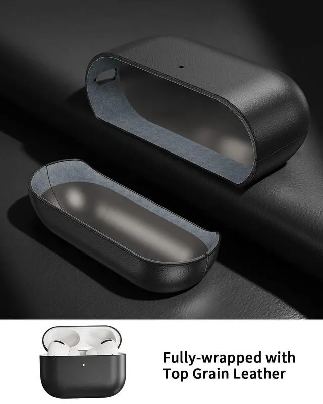 Alt view image 3 of 7 - Leather Design for AirPods Pro 3 Case, Compatible with AirPods Pro 3rd Generation (2025), Handmade, Fully-Wrapped with Top Grain Leather, Supports Wireless Charging, Black