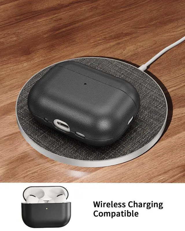 Alt view image 4 of 7 - Leather Design for AirPods Pro 3 Case, Compatible with AirPods Pro 3rd Generation (2025), Handmade, Fully-Wrapped with Top Grain Leather, Supports Wireless Charging, Black