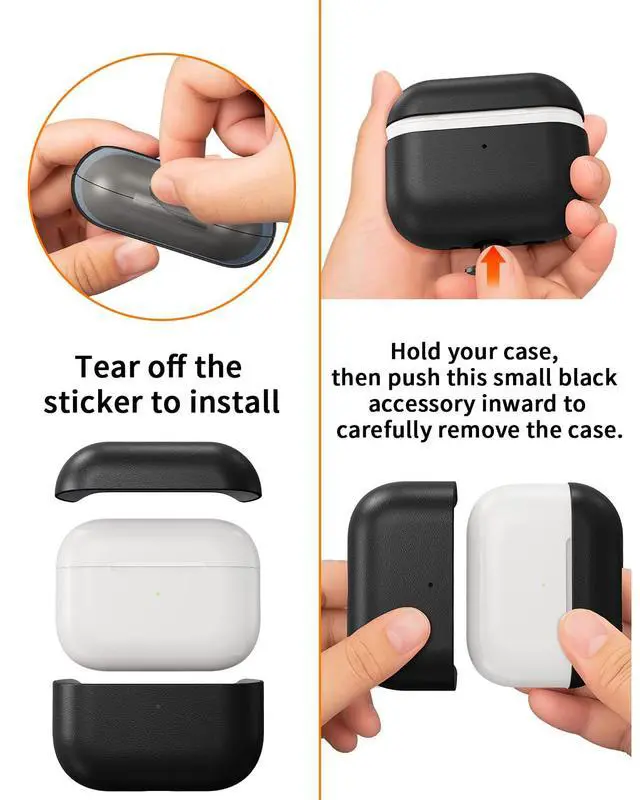 Alt view image 7 of 7 - Leather Design for AirPods Pro 3 Case, Compatible with AirPods Pro 3rd Generation (2025), Handmade, Fully-Wrapped with Top Grain Leather, Supports Wireless Charging, Black