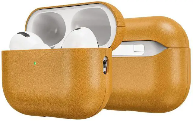 Main image of Leather Design for AirPods Pro 3 Case, Compatible with AirPods Pro 3rd Generation (2025), Handmade, Fully-Wrapped with Top Grain Leather, Supports Wireless Charging, Yellow