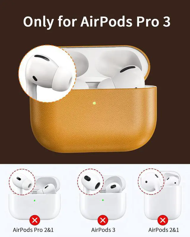 Alt view image 2 of 7 - Leather Design for AirPods Pro 3 Case, Compatible with AirPods Pro 3rd Generation (2025), Handmade, Fully-Wrapped with Top Grain Leather, Supports Wireless Charging, Yellow