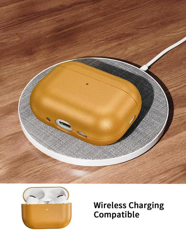 Alt view image 4 of 7 - Leather Design for AirPods Pro 3 Case, Compatible with AirPods Pro 3rd Generation (2025), Handmade, Fully-Wrapped with Top Grain Leather, Supports Wireless Charging, Yellow