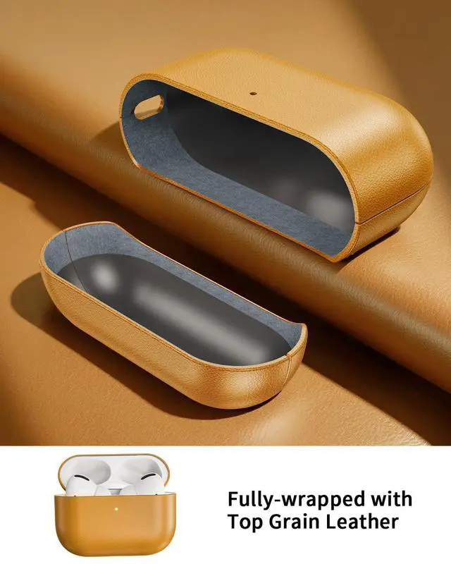 Alt view image 3 of 7 - Leather Design for AirPods Pro 3 Case, Compatible with AirPods Pro 3rd Generation (2025), Handmade, Fully-Wrapped with Top Grain Leather, Supports Wireless Charging, Yellow