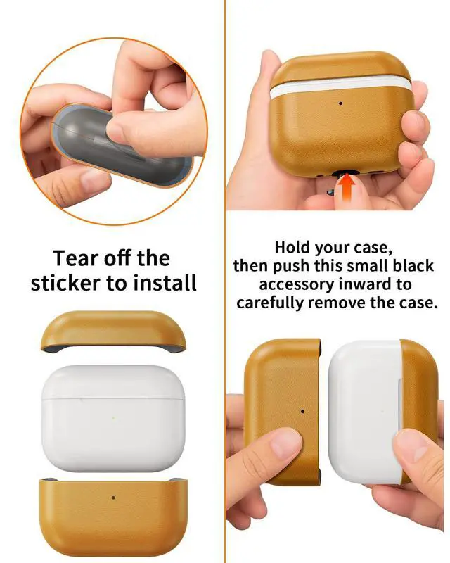 Alt view image 7 of 7 - Leather Design for AirPods Pro 3 Case, Compatible with AirPods Pro 3rd Generation (2025), Handmade, Fully-Wrapped with Top Grain Leather, Supports Wireless Charging, Yellow
