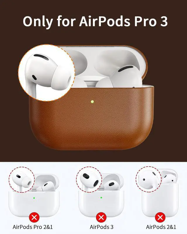 Alt view image 2 of 7 - Leather Design for AirPods Pro 3 Case, Compatible with AirPods Pro 3rd Generation (2025), Handmade, Fully-Wrapped with Top Grain Leather, Supports Wireless Charging, Brown