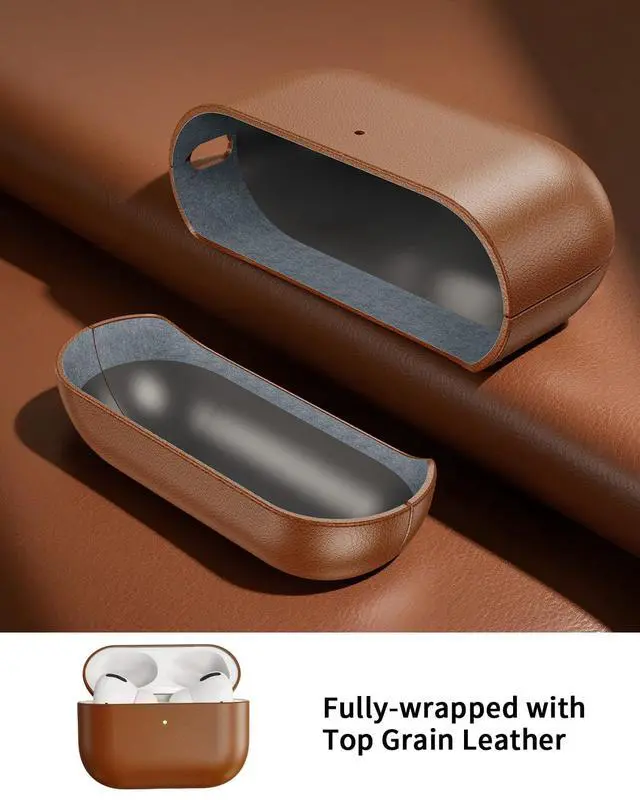 Alt view image 3 of 7 - Leather Design for AirPods Pro 3 Case, Compatible with AirPods Pro 3rd Generation (2025), Handmade, Fully-Wrapped with Top Grain Leather, Supports Wireless Charging, Brown