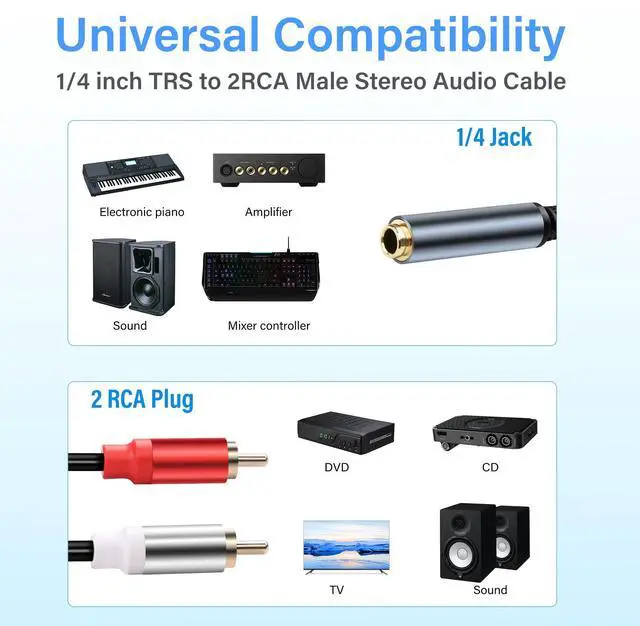 Alt view image 5 of 6 - 6.35mm Stereo to 2RCA Audio Cable1/4 Inch Female to Dual RCA Male Audio Y Splitter Cable 1/4 inch TRS Jack to 2 RCA Plug Connector Wire Cord for Amplifier Microphone 30CM(2Pcs)