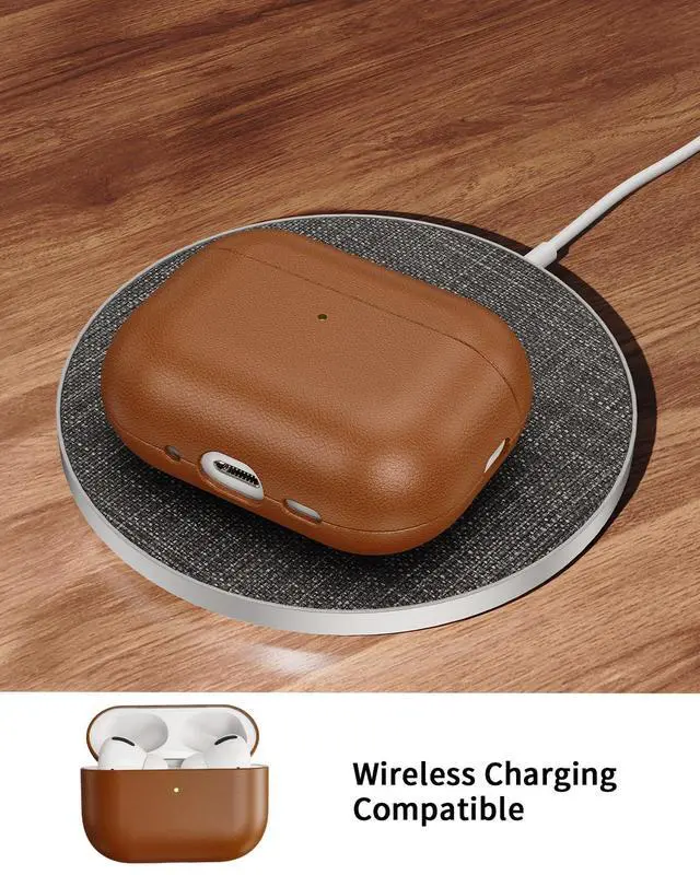 Alt view image 4 of 7 - Leather Design for AirPods Pro 3 Case, Compatible with AirPods Pro 3rd Generation (2025), Handmade, Fully-Wrapped with Top Grain Leather, Supports Wireless Charging, Brown