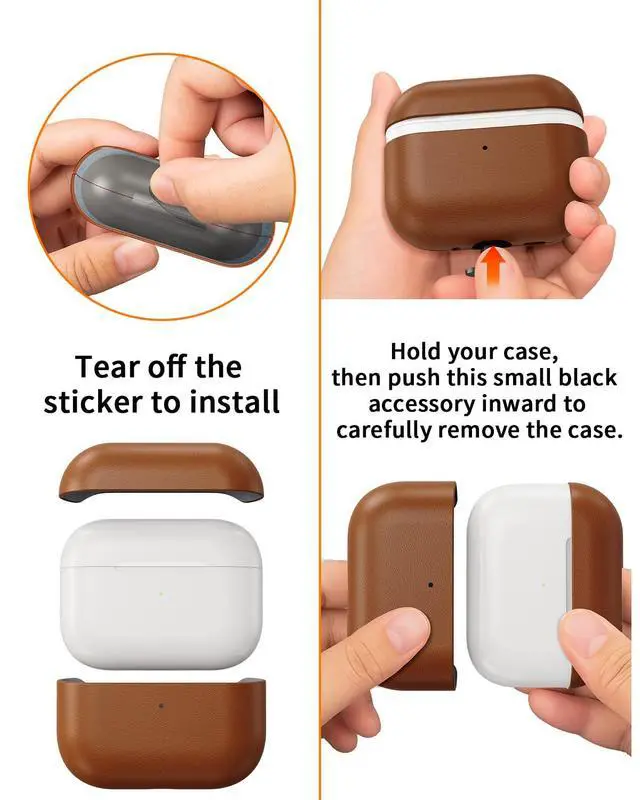 Alt view image 7 of 7 - Leather Design for AirPods Pro 3 Case, Compatible with AirPods Pro 3rd Generation (2025), Handmade, Fully-Wrapped with Top Grain Leather, Supports Wireless Charging, Brown