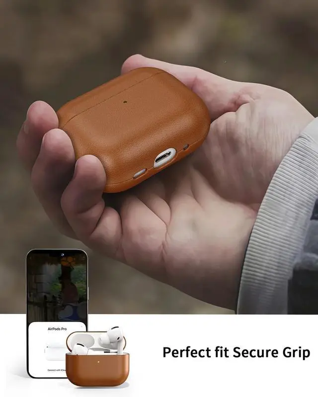 Alt view image 6 of 7 - Leather Design for AirPods Pro 3 Case, Compatible with AirPods Pro 3rd Generation (2025), Handmade, Fully-Wrapped with Top Grain Leather, Supports Wireless Charging, Brown