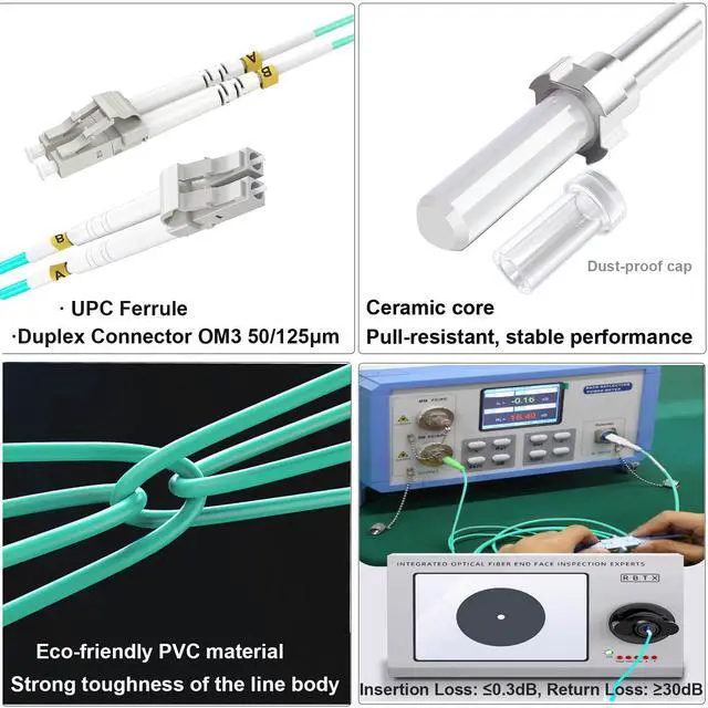 Alt view image 4 of 6 - 5Pack 5m/16ft OM3 LC to LC Multimode Fiber Patch Cable, Fiber Optic Cable LC to LC Cord LSZH 10GB Multimode Duplex 50/125um