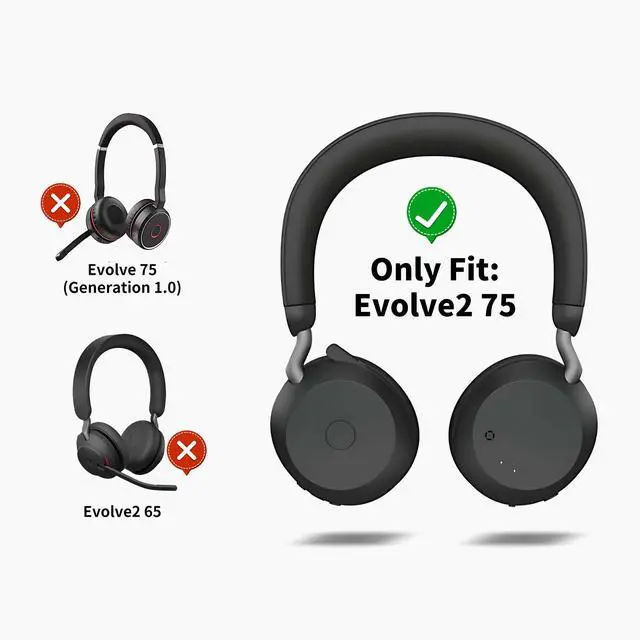 Alt view image 2 of 7 - Earpads for Jabra Evolve2 75 PC Wireless Headset, Protein Leather Black