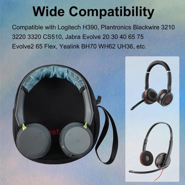 Alt view image 2 of 6 - Computer Headsets Storage Bag, Wired/Wireless Headphone Case | Soft Neoprene Cover Headset Travel Carry Pouch for Jabra Evolve 20 30 40 65 75 Plantronics Blackwire 3210 3220 3320 CS510