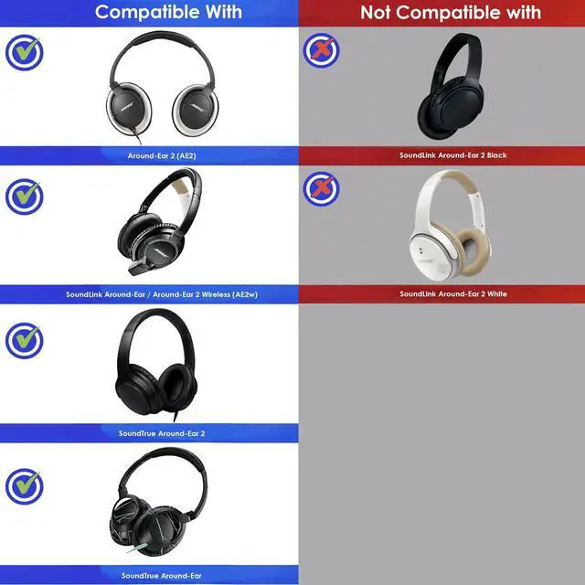 Alt view image 2 of 7 - SoundTrue Around-Ear 2 / SoundLink AE Ear Pads Cushions Compatible with Bose SoundTrue AE2 (2015), Around-Ear 2 (2012), SoundTrue AE (2014), SoundLink AE Headphones (Black)
