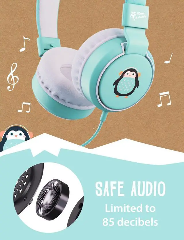 Alt view image 2 of 6 - Kids Headphones with Cord, Penguin Design, 85dB Volume Ltd | Wired Headphones for Toddler Boys & Girls Ages 3+, Foldable On-Ear, Stereo Sound with Mic, 3.5mm Jack, School & Travel