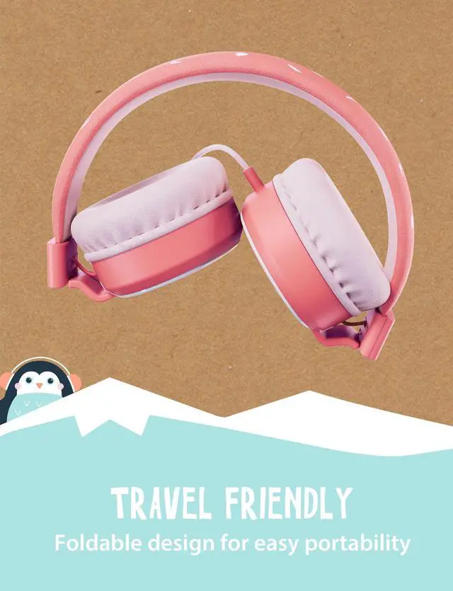Alt view image 5 of 6 - Kids Headphones with Cord, Penguin Design, 85dB Volume Ltd | Wired Headphones for Toddler Boys & Girls Ages 3+, Foldable On-Ear, Stereo Sound with Mic, 3.5mm Jack, School & Travel