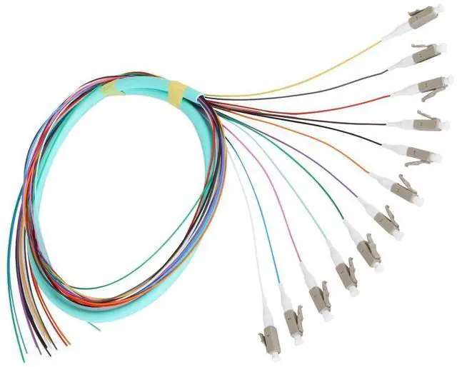 Main image of 12-Strand LC OM3 Multimode Pigtail 1.2m, 1-Pack | 12F LC OM3 multimode pigtails, 1.2m (47.24in). 50/125um, low insertion loss. For 10G networks, data centers, and patching