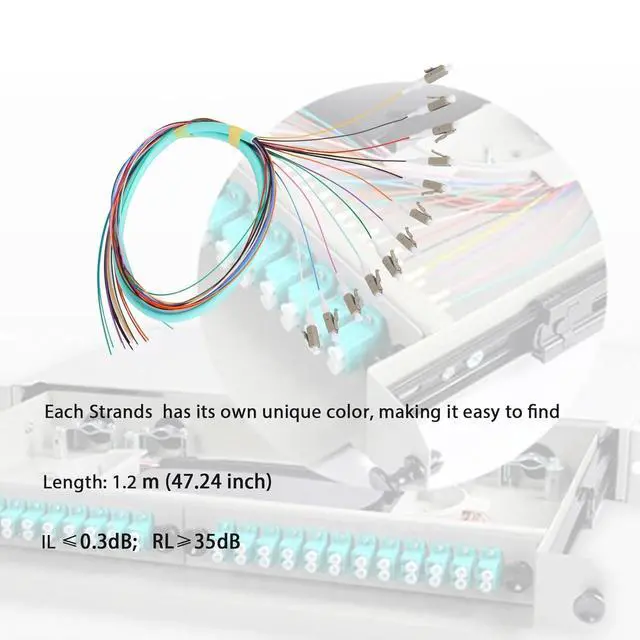 Alt view image 2 of 2 - 12-Strand LC OM3 Multimode Pigtail 1.2m, 1-Pack | 12F LC OM3 multimode pigtails, 1.2m (47.24in). 50/125um, low insertion loss. For 10G networks, data centers, and patching