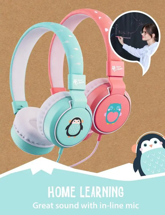 Alt view image 3 of 6 - Kids Headphones with Cord, Penguin Design, 85dB Volume Ltd | Wired Headphones for Toddler Boys & Girls Ages 3+, Foldable On-Ear, Stereo Sound with Mic, 3.5mm Jack, School & Travel