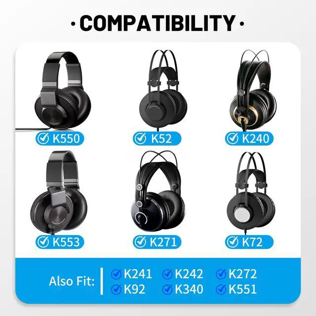 Alt view image 2 of 7 - Lambskin Earpads for AKG K52/K92/K240/K550, Black | for AKG Pro Audio K52/K72/K92/M220/K240/K241/K242/K271/K272/K340/K550/K550 MKII/K550 MKIII/K551/K553/K553 MKII/K553 Pro