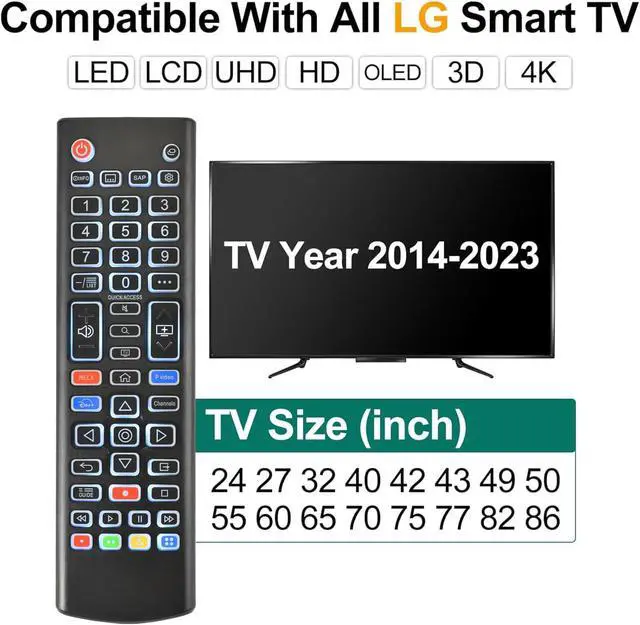 Alt view image 4 of 6 - Universal Backlit Remote Replacement for LG Smart TV Remote Control AKB76040302 AKB76037601 AKB75095307 AKB75375604 and More for All LG 4K UHD LED OLED Smart HDTV (Backlight)
