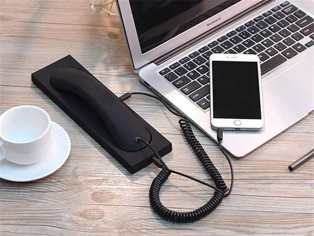 Alt view image 5 of 6 - Fashion Retro Phone handset Headset 3.5mm Microphone Prevention Radiation Compatible with iPhone Samsung
