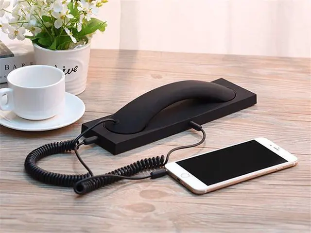 Alt view image 6 of 6 - Fashion Retro Phone handset Headset 3.5mm Microphone Prevention Radiation Compatible with iPhone Samsung