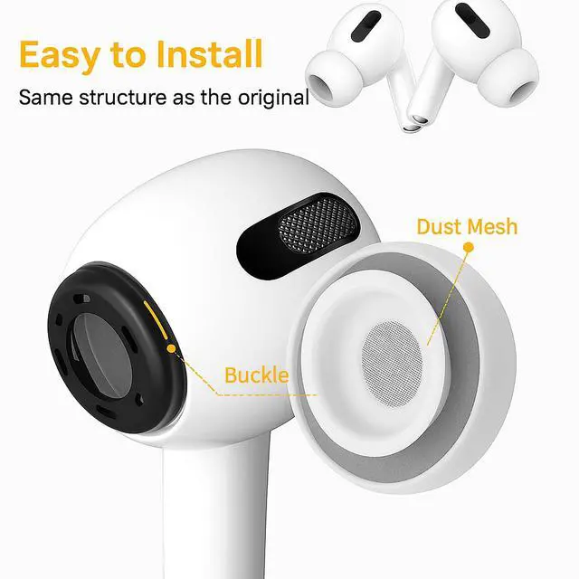 Alt view image 2 of 7 - Patented Memory Foam Ear Tips for AirPods Pro 1st&2nd Gen w/Silicone Shield. No Silicone Eartips Pain. Anti-Slip Eartips. Fit in The Charging Case, 3 Pairs (Large)