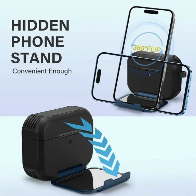 Alt view image 4 of 6 - Protective Case Compatible with AirPods Pro 3 | Built-in Mirror & Phone Stand, MagSafe Ready, Shockproof Earbud Cover Design for AirPods Pro 3rd Generation
