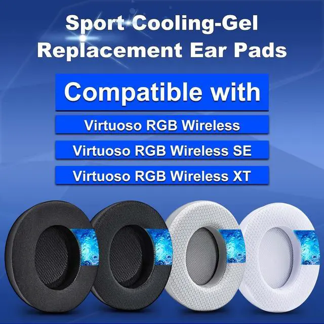 Alt view image 2 of 7 - Oval Shape Cooling Gel Earpads for Virtuoso RGB Wireless, XT, SE | Enlarged Bigger Inner Hole (Cooling Gel Mesh Gray)
