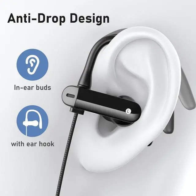 Alt view image 2 of 7 - 5.9 ft Long Cord 3.5mm Headphones Sport Wired Earbuds with Mic | Earphone Stereo Over Ear Buds Wired Plug in with Ear Hook for Samsung Galaxy A25 A03s A15 S10 A12 for Switch/Laptop/PC