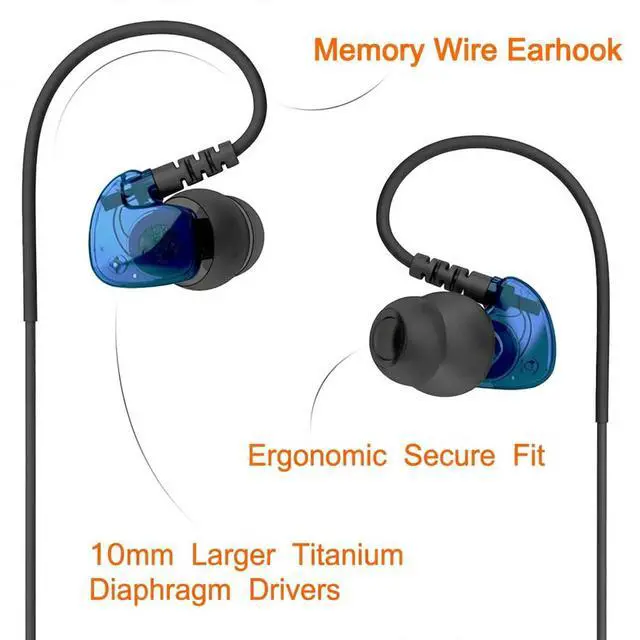 Alt view image 3 of 7 - GV1 HD Sports in-Ear Headphones, IPX5 Waterproof Running Earbuds Wired with Mic, Phone-Call Answering,Memory Wire Earhook and Clip - Blue