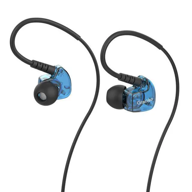 Alt view image 7 of 7 - GV1 HD Sports in-Ear Headphones, IPX5 Waterproof Running Earbuds Wired with Mic, Phone-Call Answering,Memory Wire Earhook and Clip - Blue